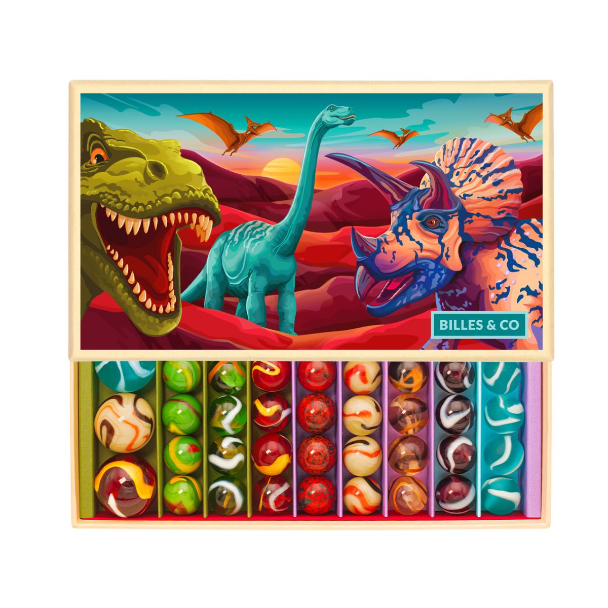 Buntes Murmel Geschenkset mit Dinosaurier Thema von Billes &amp; Co