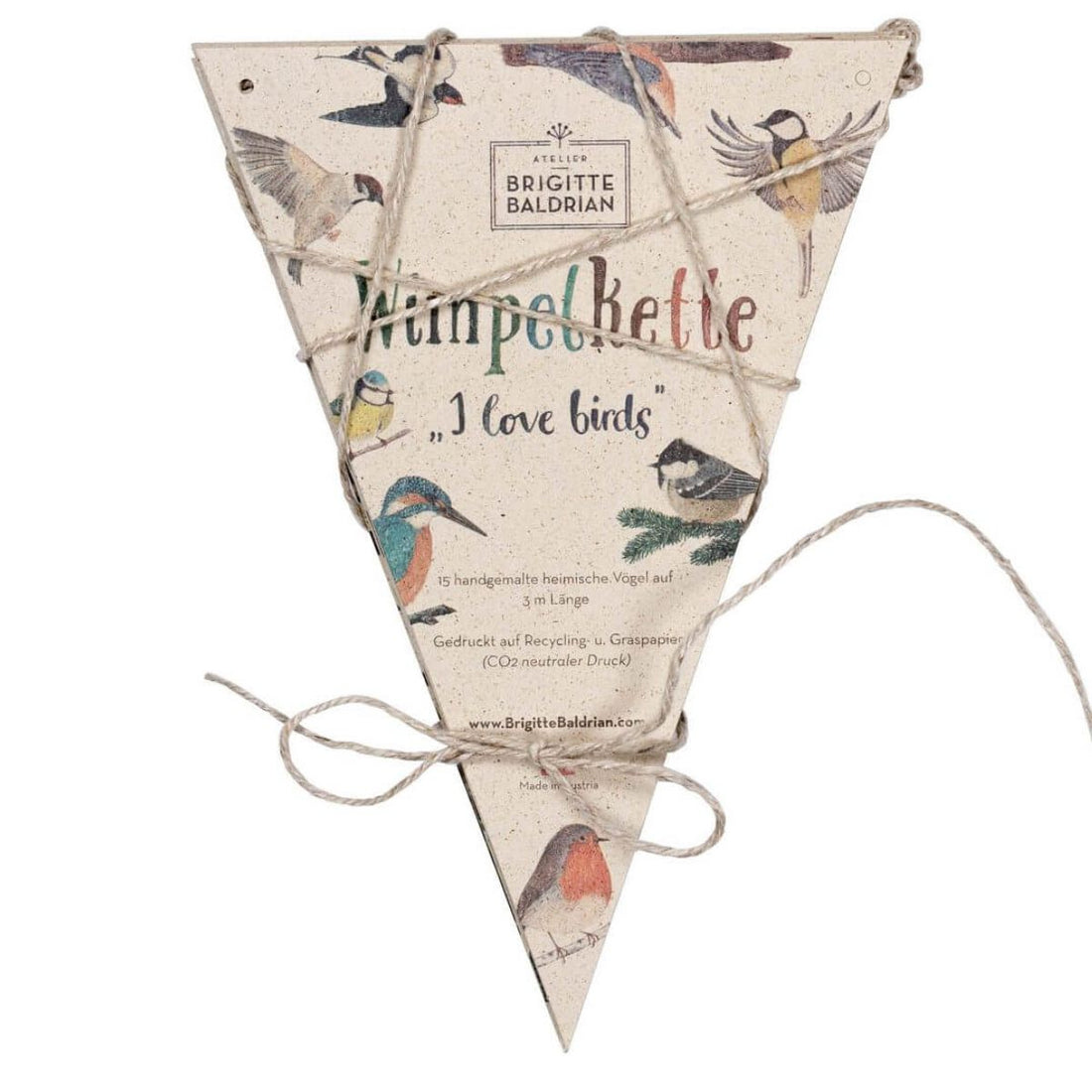 Wimpelkette aus Graspapier mit heimischen Vögeln illustriert